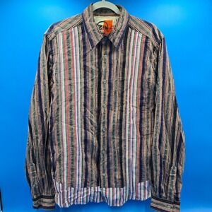 Robert Graham XL Zen Series Pieced Patchwork‎ Striped Shirt - Multi-Texture